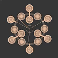Elegant Modern Chandelier With Golden Rings And Illuminated Transparent Spherical Bulbs