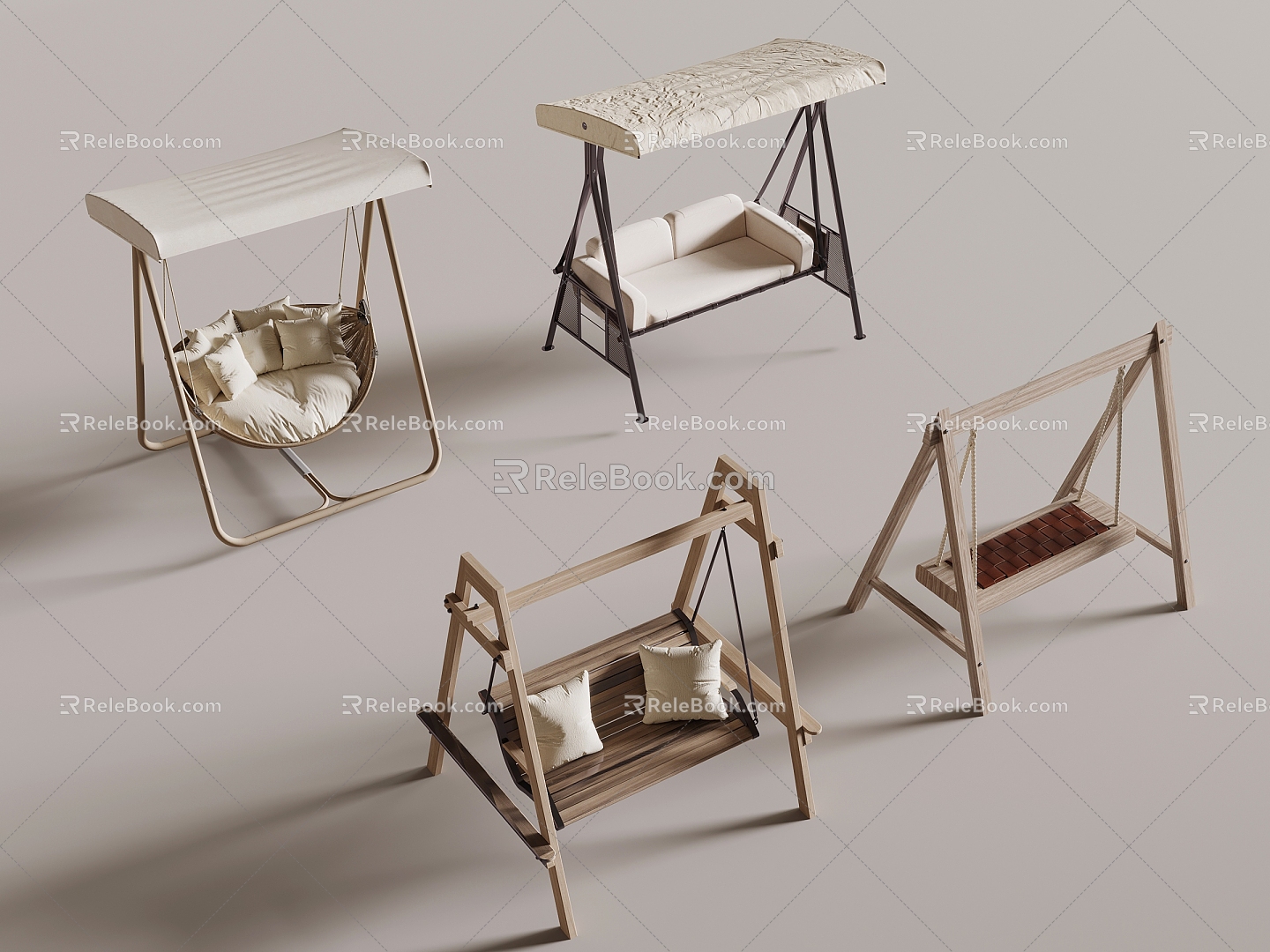 Modern Wooden Swing Chair 3d model