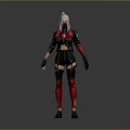 White Haired Character In Red And Black Costume With Mask Sci Fi Design Standing Pose