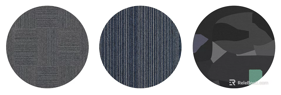 Stylish Round Area Rugs with Striped Pattern and Various Textures in Dark Tones 3d model