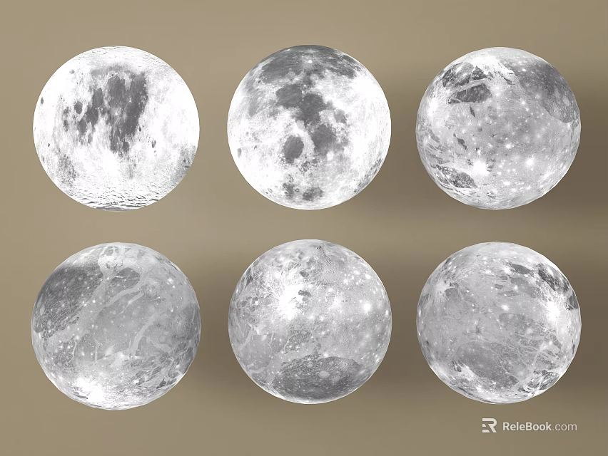 Six Round Decorative Lights With Different Moon Phases On Light Brown Background 3d model