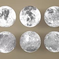 Six Round Decorative Lights With Different Moon Phases On Light Brown Background 3d model