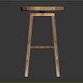 Wooden Round Seat Stool With Four Legs And Cross Support Structure