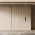 Modern Minimalist Light Tone Wooden Wardrobe With Sleek Doors And Drawer Storage