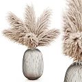 Elegant Silver Striped Glass Vase with Pampas Grass for Modern Home Decor