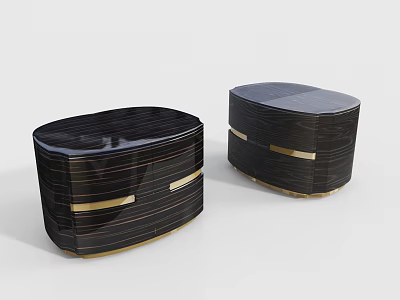 Modern Black Nightstands With Gold Stripes Smooth Surface And Drawers 3d model