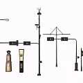 Multiple Outdoor Lights Including Street Lamps And Pillar Lamps In Urban Setting