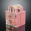 Detailed Pink Multi Story Building Model With Windows Balconies And Roof