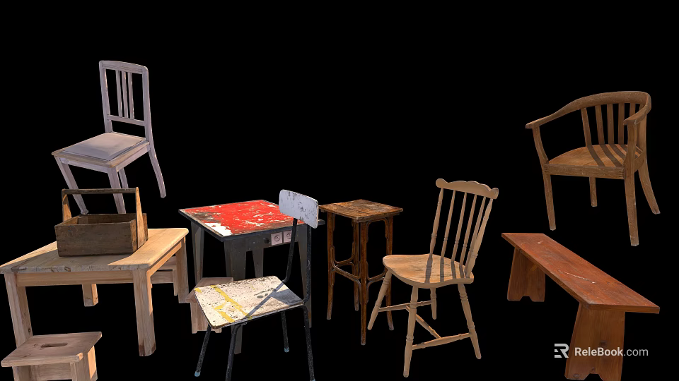 Various Wooden Stools With Different Designs For Home Decor And Seating 3d model