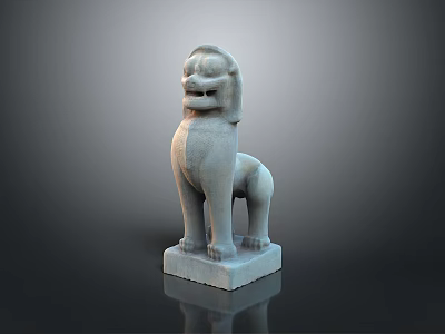 Ancient Style Stone Lion Statue Standing On Square Base Mythical Creature Sculpture 3d model