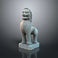 Ancient Style Stone Lion Statue Standing On Square Base Mythical Creature Sculpture