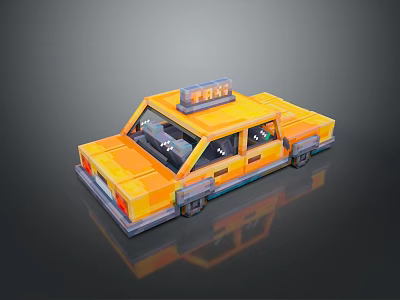 Yellow Pixelated Taxi Model With Roof TAXI Sign And Retro Car Design 3d model
