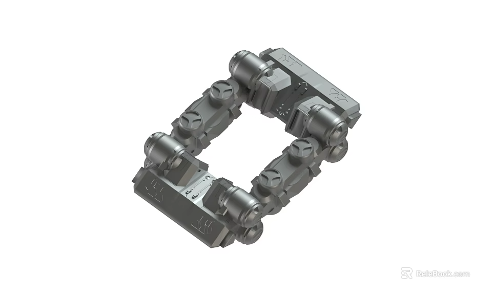 Mechanical Track Structure With Interconnected Metal Links And Rotating Wheels 3d model 