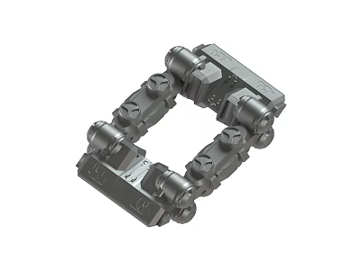Mechanical Track Structure With Interconnected Metal Links And Rotating Wheels 3d model