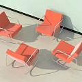 Four Orange Lounge Chairs With Metal Frames On Light Colored Floor And Light Wall 3d model