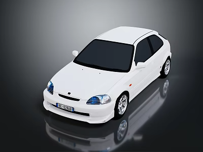 White Modern Compact Car With Sleek Exterior Design Alloy Wheels And Blue Headlights Front View 3d model