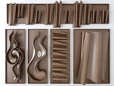 Wooden Wall Decor Pieces With Abstract Curved And Layered Designs 3d model