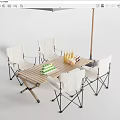 Outdoor Folding Table and Chair Set With Wooden Top White Seats Drinks And Green Boxes