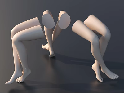 White Mannequin Leg Models Displaying Multiple Poses On Dark Background 3d model