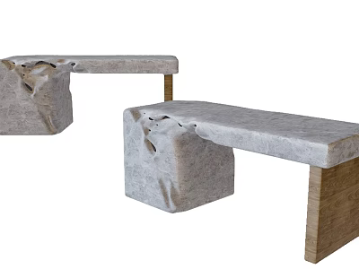 Modern Stools with Natural Stone Seat and Wooden Legs Set of Two Minimalist Design 3d model
