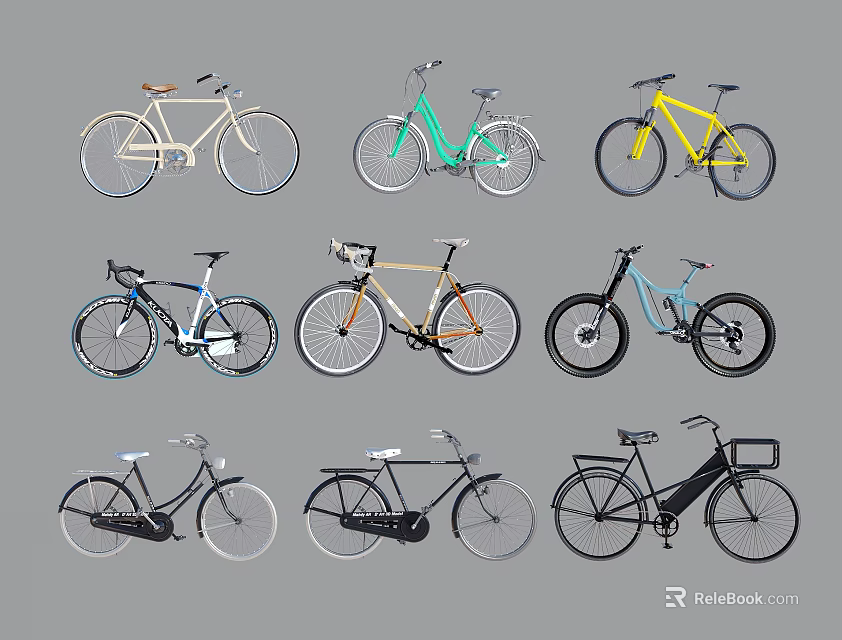 Various Colorful Bicycles Featuring Different Styles And Vintage Modern Designs for Everyday Use 3d model 