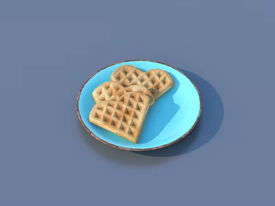 Delicious Golden Waffles Served on Blue Ceramic Plate with Crispy Texture 3d model