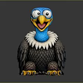 Cartoon Vulture Character With Blue Head Yellow Beak White Collar Gray Feathers And Big Eyes