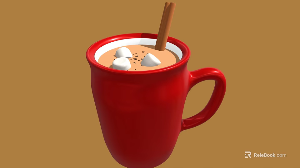 Creamy Hot Cocoa Drink with Marshmallows Cocoa Sprinkles and Cinnamon Stick in Red Mug 3d model 