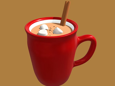 Creamy Hot Cocoa Drink with Marshmallows Cocoa Sprinkles and Cinnamon Stick in Red Mug 3d model