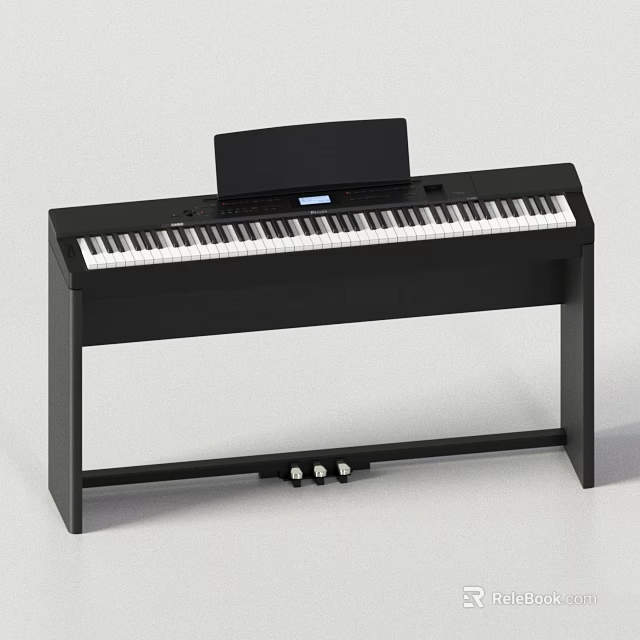 Black Electric Piano With Keyboard Stand And Pedals For Musical Instruments 3d model 