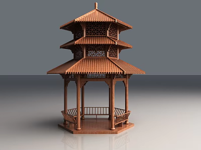 Traditional Chinese Multi Tiered Wooden Pavilion With Curved Eaves And Intricate Carvings 3d model