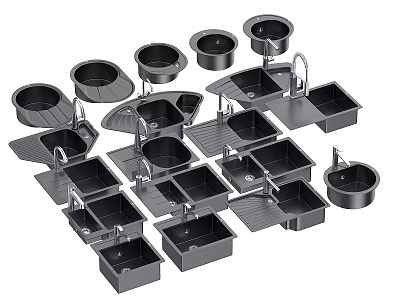 Various Kitchen Sink Designs Featuring Single Double Bowl And Modern Configurations 3d model