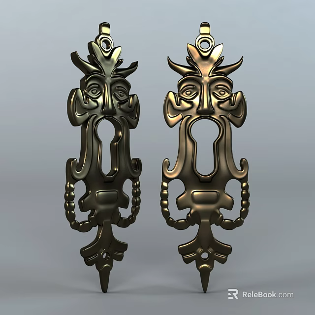 Vintage Metal Ornament Decoration Set With Intricate Carved Face Design 3d model 