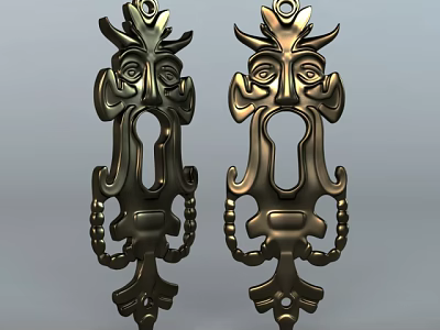 Vintage Metal Ornament Decoration Set With Intricate Carved Face Design 3d model