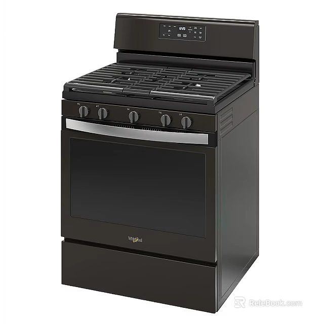 Modern Black Kitchen Gas Stove Oven Appliance With Control Knobs 3d model