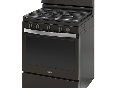 Modern Black Kitchen Gas Stove Oven Appliance With Control Knobs 3d model
