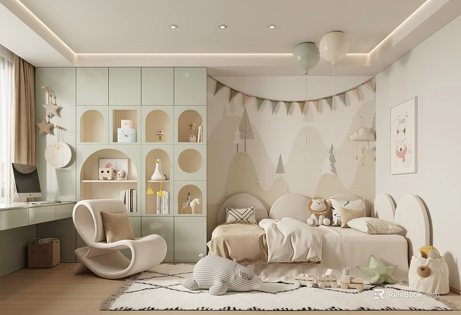 Cozy Kids Room Interior With Pastel Storage And Playful Decor 3d model 