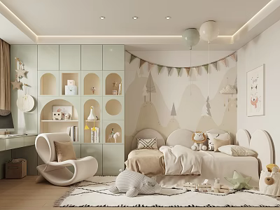 Cozy Kids Room Interior With Pastel Storage And Playful Decor 3d model