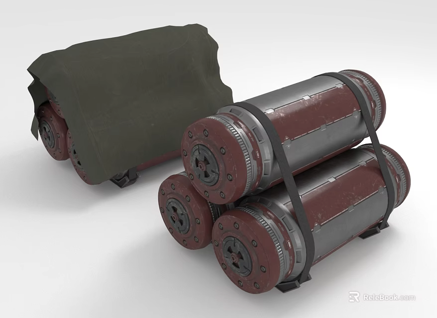 Stacked Cylindrical Industrial Equipment With Metal Components Wheels And Canvas Cover 3d model 