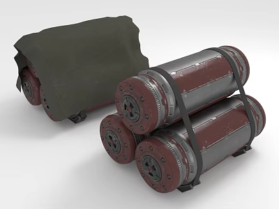 Stacked Cylindrical Industrial Equipment With Metal Components Wheels And Canvas Cover 3d model