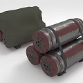 Stacked Cylindrical Industrial Equipment With Metal Components Wheels And Canvas Cover