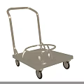 Silver Metal Hand Cart With Platform Base Wheels And Circular Ring 3d model