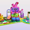 Colorful Cartoon Themed Play Space With Large Pink Rabbit Figure And Yellow Character