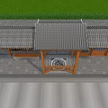 Bus Stop Road Facility With Traditional Chinese Design Wooden Structure Information Boards And Electronic Screens