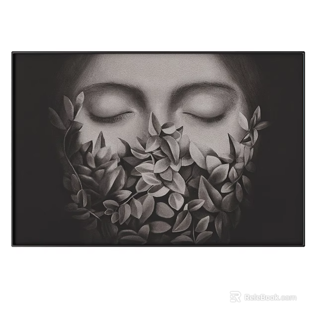 Black and White Artistic Portrait With Closed Eyes And Leaves Covering Face 3d model 
