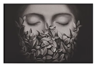Black and White Artistic Portrait With Closed Eyes And Leaves Covering Face 3d model