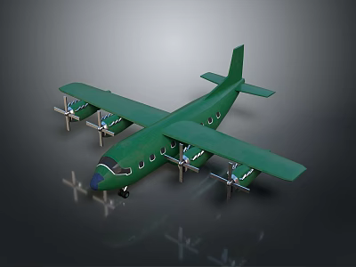 Green Passenger Plane Model With Four Propellers And Fuselage Window Design 3d model