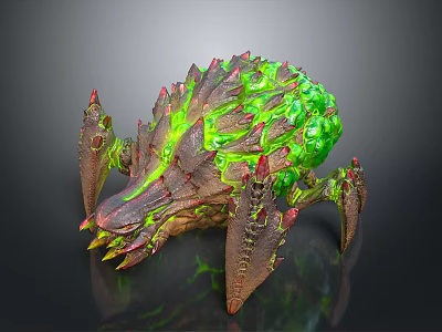 Spiky Ferocious Mythical Creature Character 3D Model With Green Brown Claws Fangs 3d model