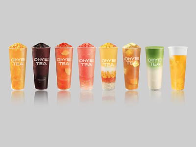 OYVE TEA Assorted Beverage Collection with Mixed Fruit Flavors and Toppings in Colorful Cups 3d model