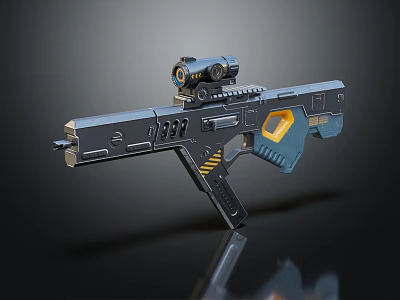Futuristic Tactical Gun Featuring Scope Blue Yellow Accents And Modern Textured Design 3d model
